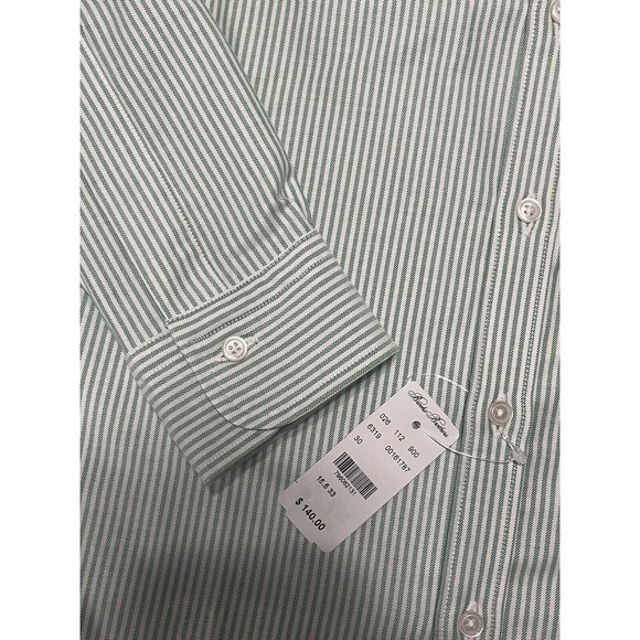Brooks Brothers Soho Fit 15.5 33 Supine Oxford Polo Button Green Stripe NWT $140 - Picture 3 of 7